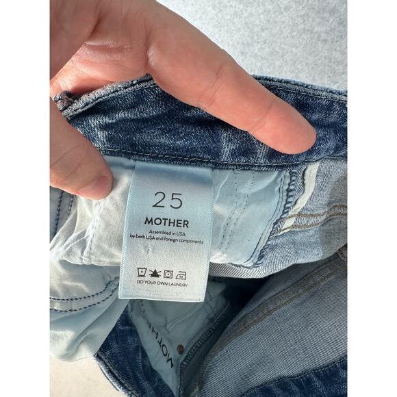 Mother Women sz 25 High Waisted Double Looker Ankle Fray Cotton Denim Skinny - Picture 9 of 16